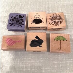 Stamps - Assorted Wood Mounted Rubber Stamps Easter Spring Bunny (Set of 6)